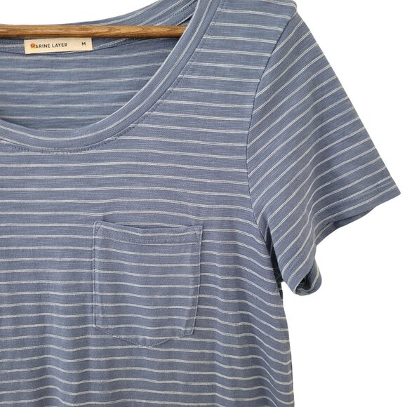 Marine Layer Boyfriend Striped Pocket Tee Short Sleeve Womens Size M Blue Soft - Picture 4 of 6